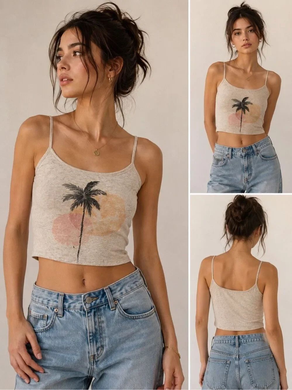 AeropostaleβPalm Tree Graphic Cami Crop Top Womens Size M Cotton Stretch Tank